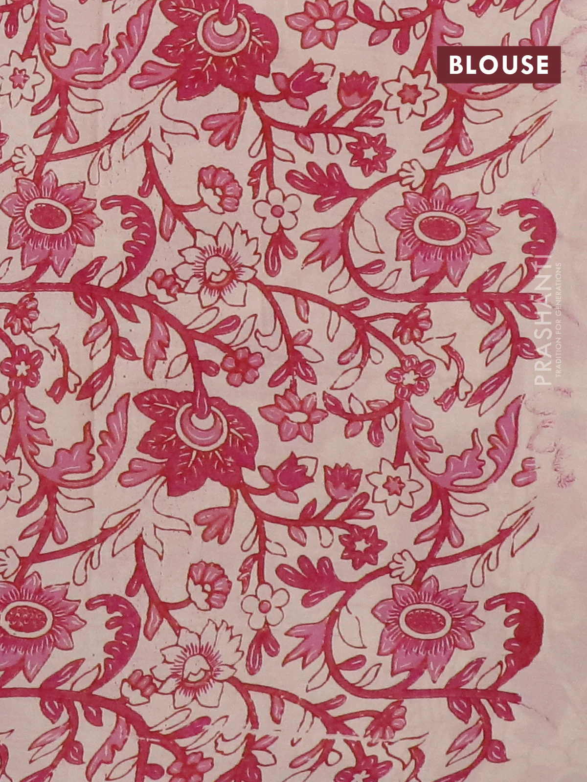 Kalamkari semi silk partly saree red and cream with plain body and printed border - Image 4