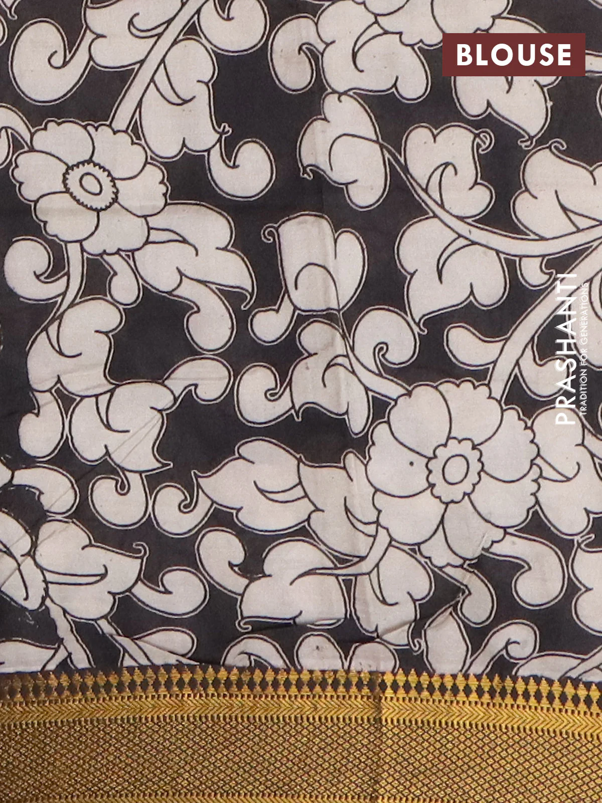 Kalamkari semi silk saree beige and black with allover pichwai butta prints and mangalgiri border - Image 4