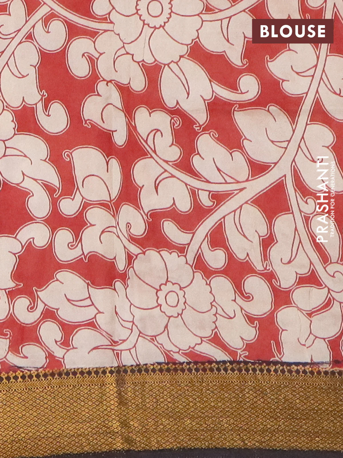Kalamkari semi silk saree beige and black with allover prints and mangalgiri border - Image 4