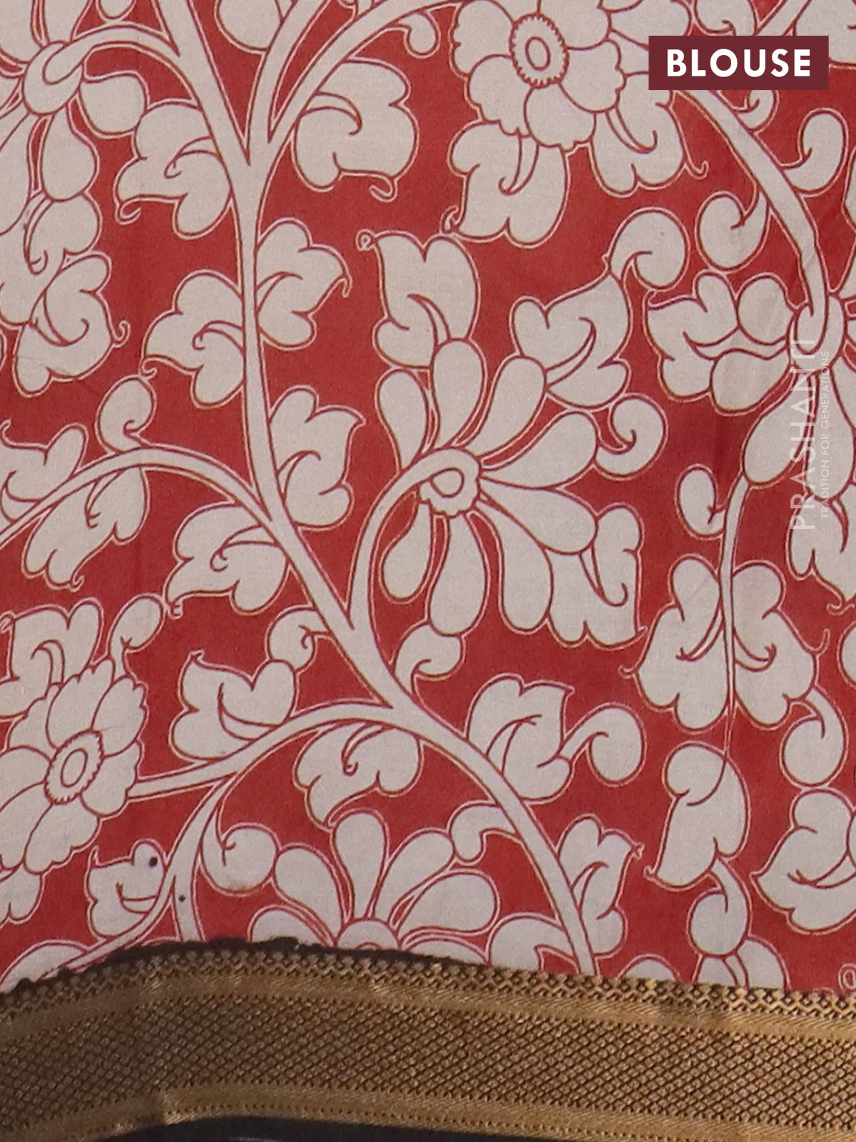 Kalamkari semi silk saree beige and black with allover prints and mangalgiri border - Image 4