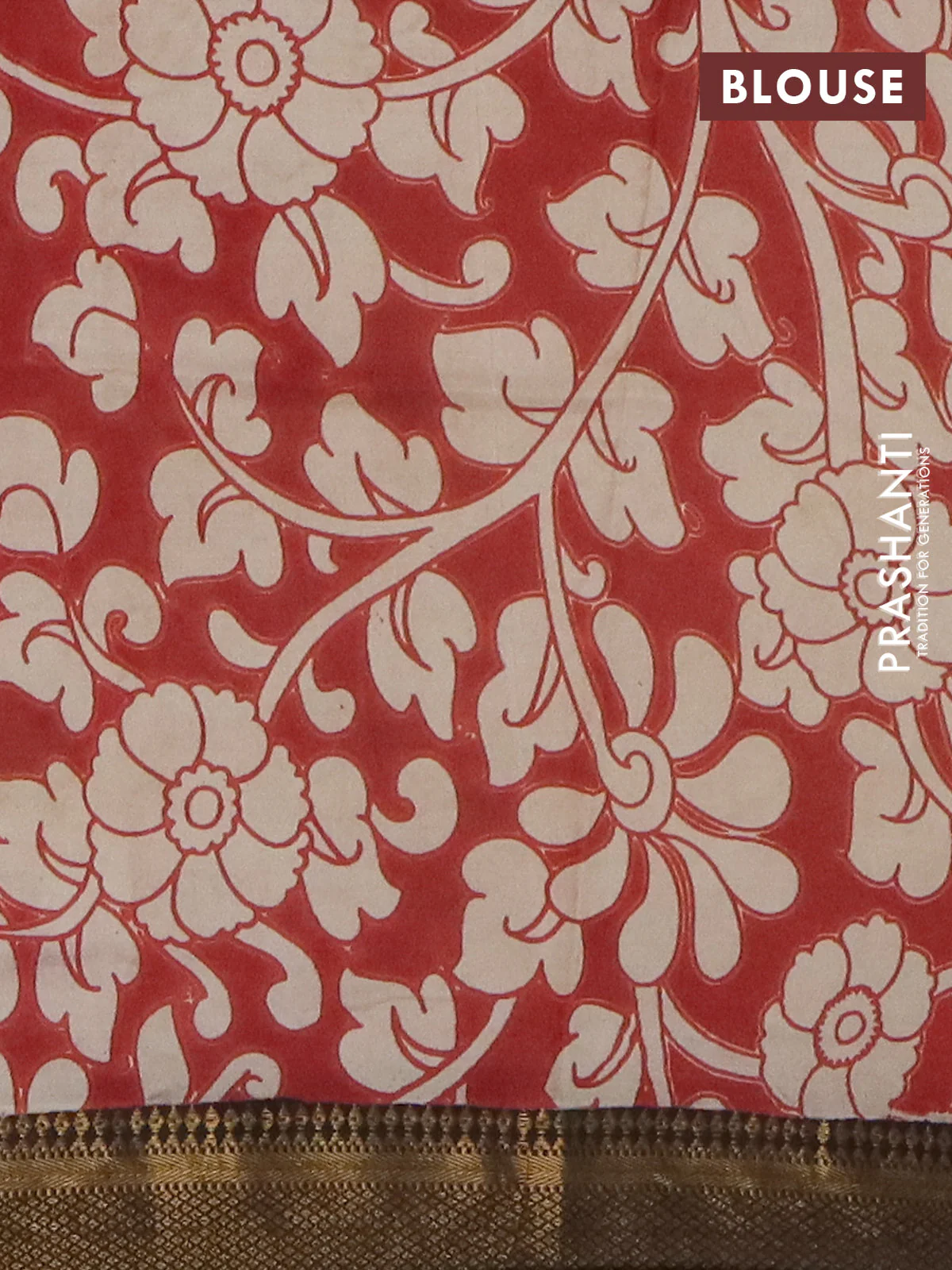 Kalamkari semi silk saree beige and black with allover prints and mangalgiri border - Image 4