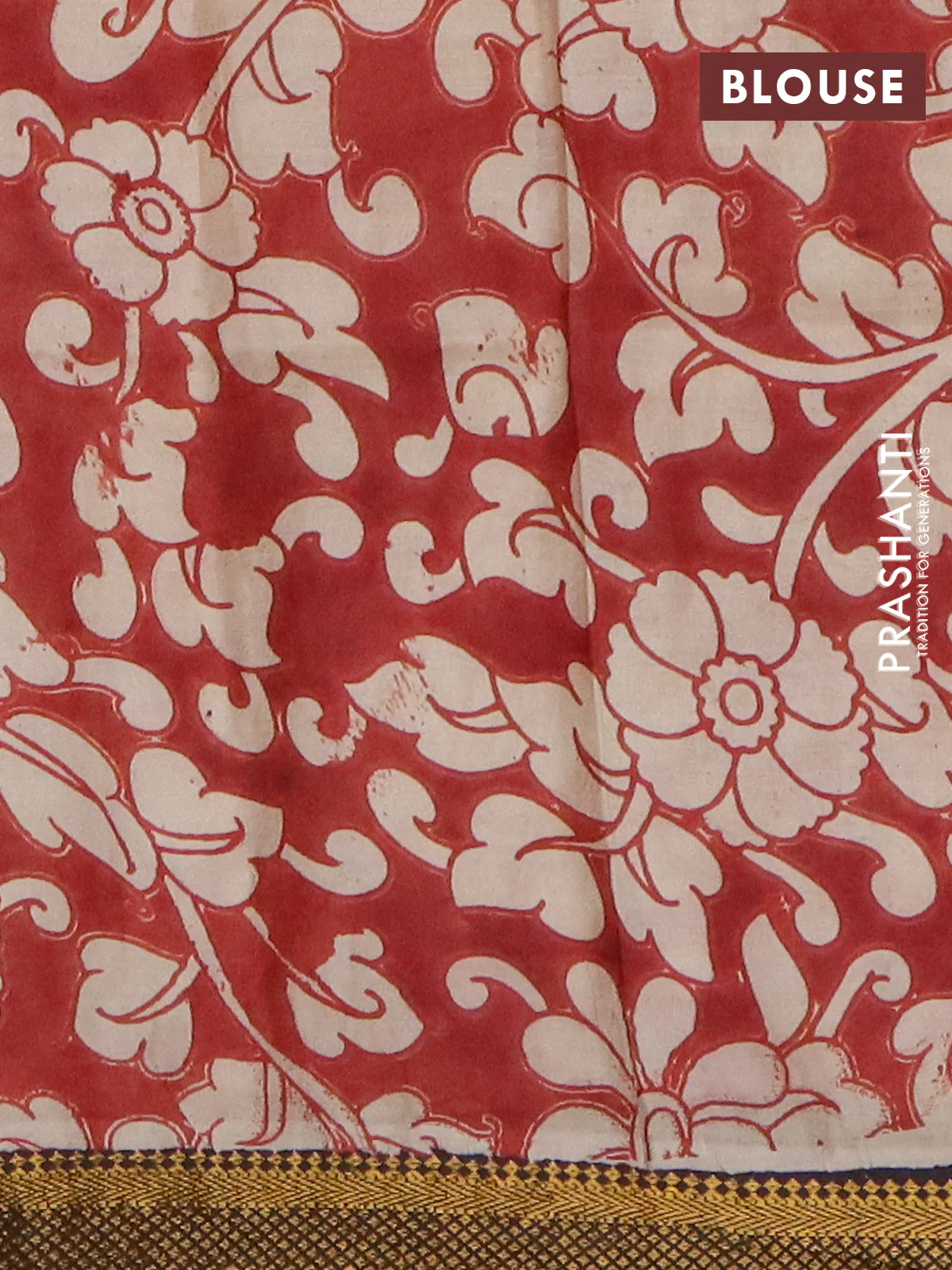 Kalamkari semi silk saree beige and black with allover prints and mangalgiri border - Image 4