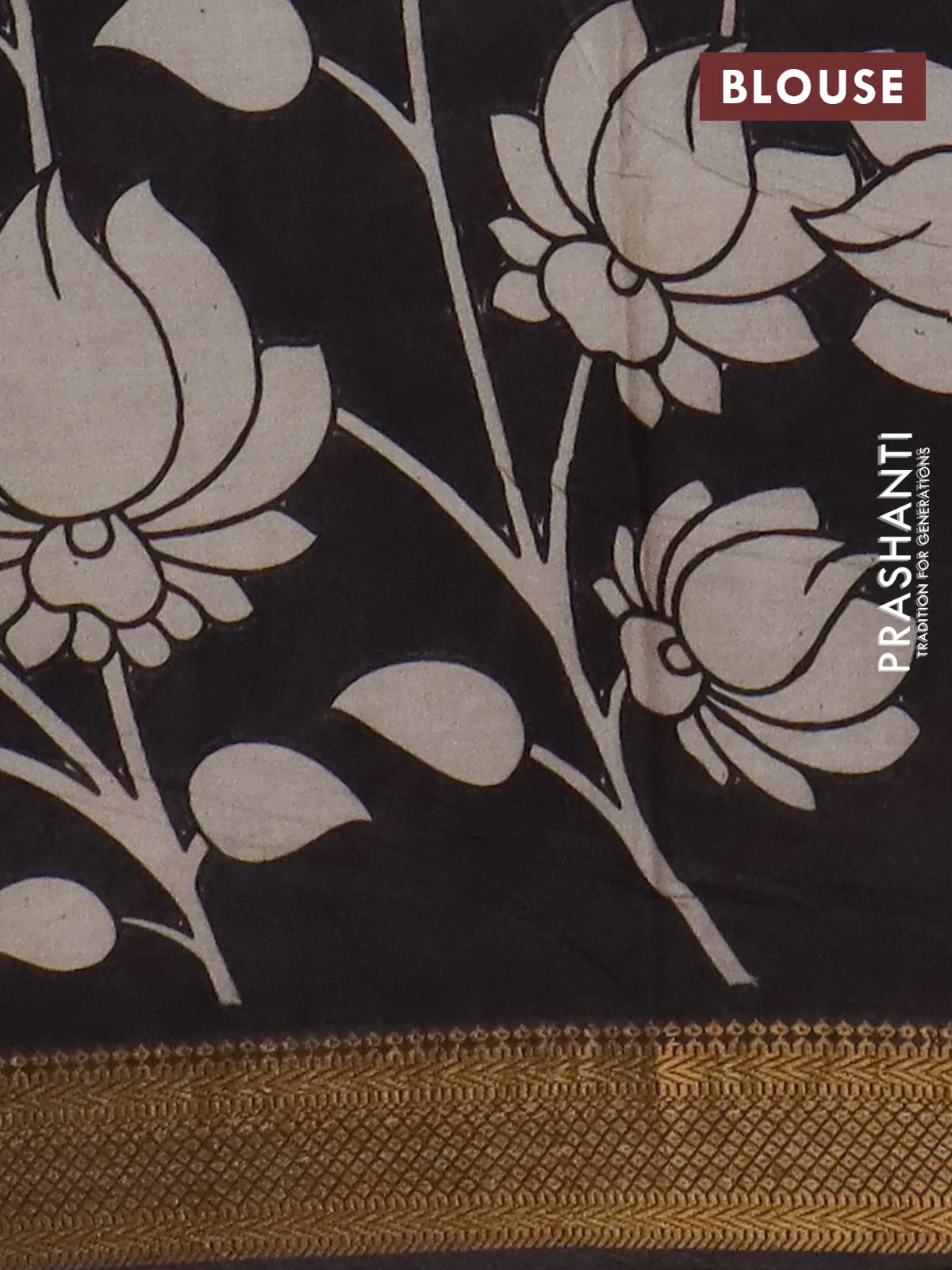 Kalamkari semi silk saree beige and brown with allover prints and mangalgiri border - Image 4