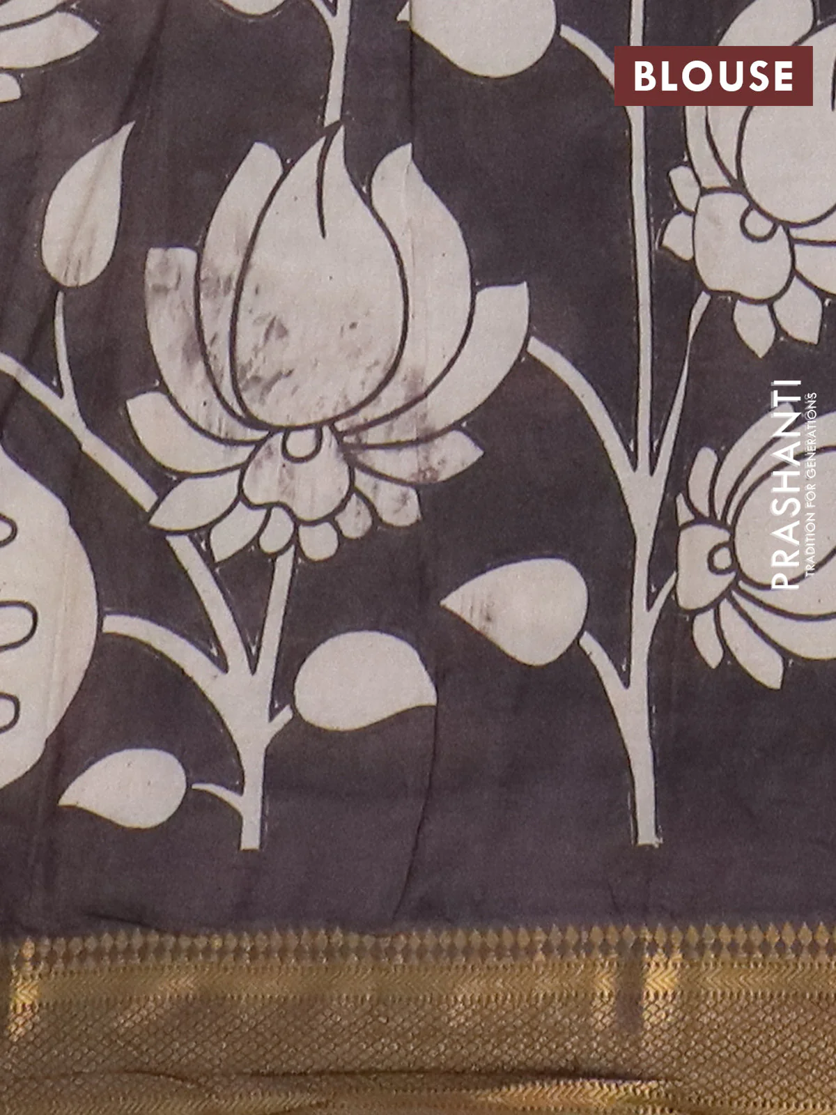 Kalamkari semi silk saree beige and brown with allover prints and mangalgiri border - Image 4