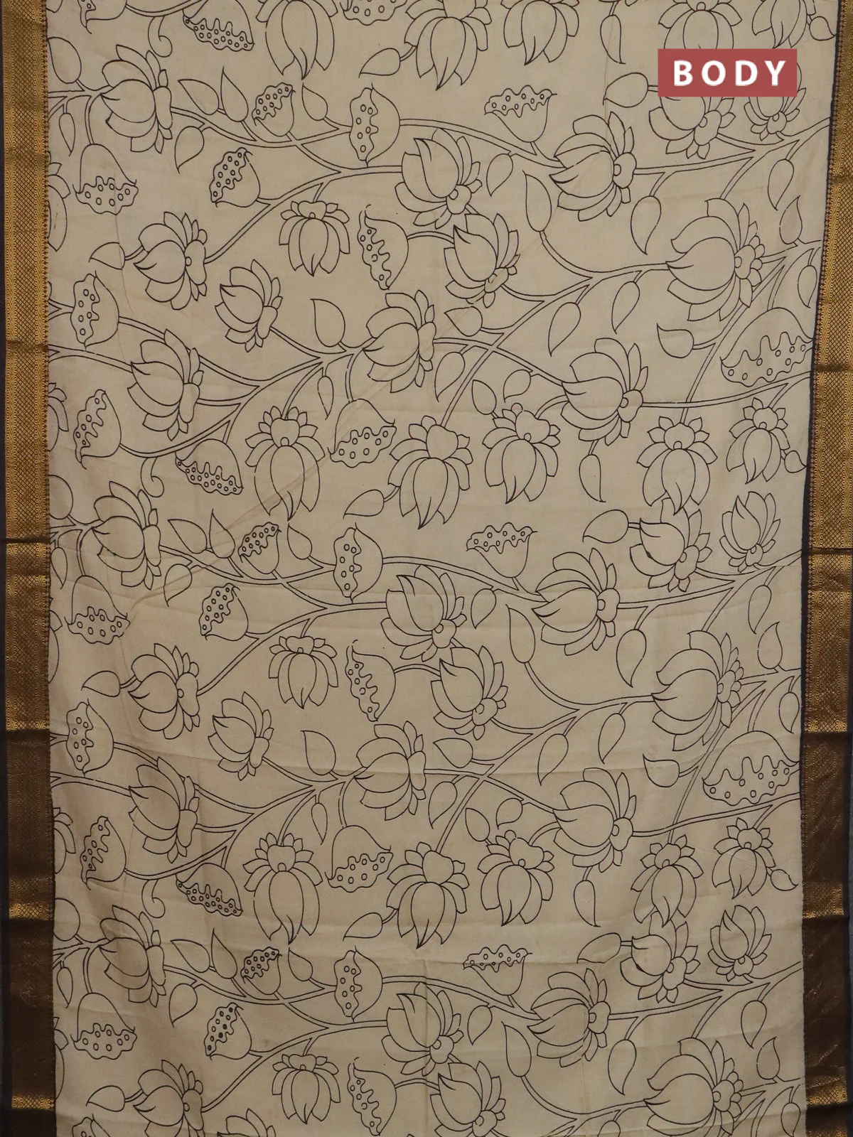 Kalamkari semi silk saree beige and brown with allover prints and mangalgiri border - Image 2