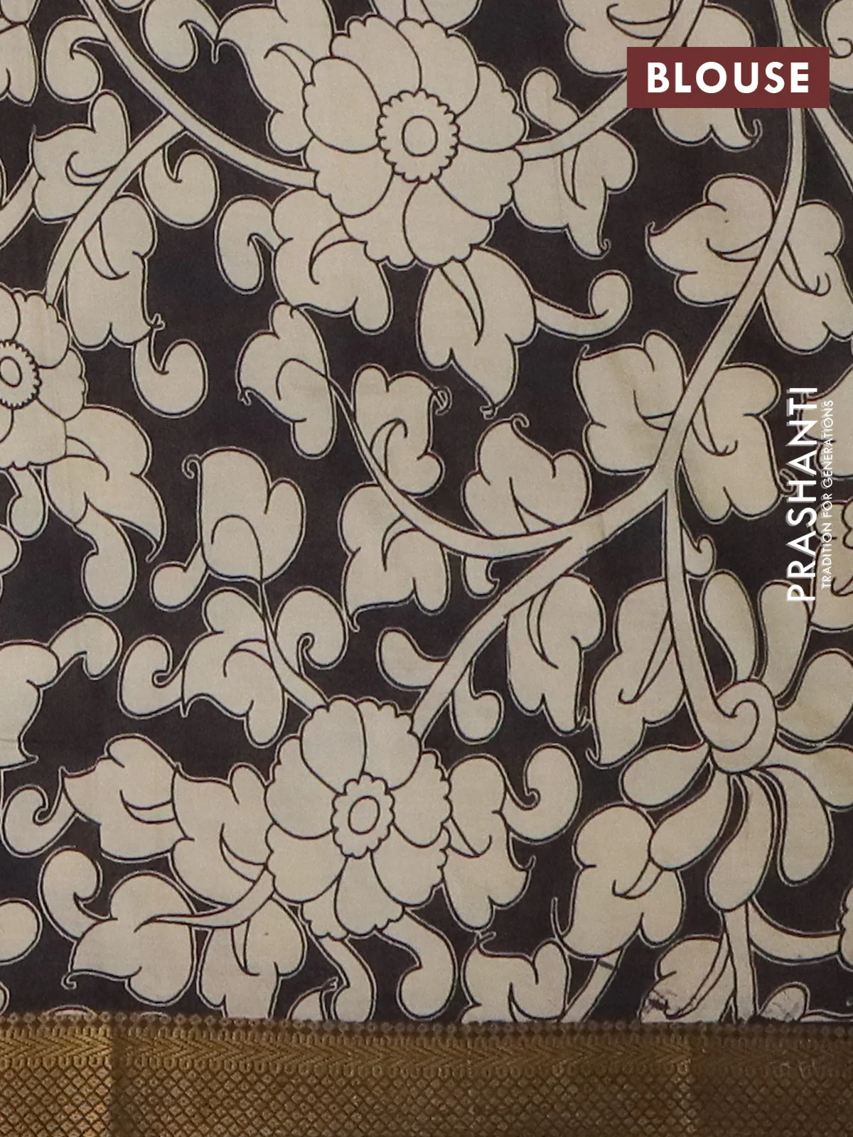 Kalamkari semi silk saree beige and brown with allover prints and mangalgiri border - Image 4