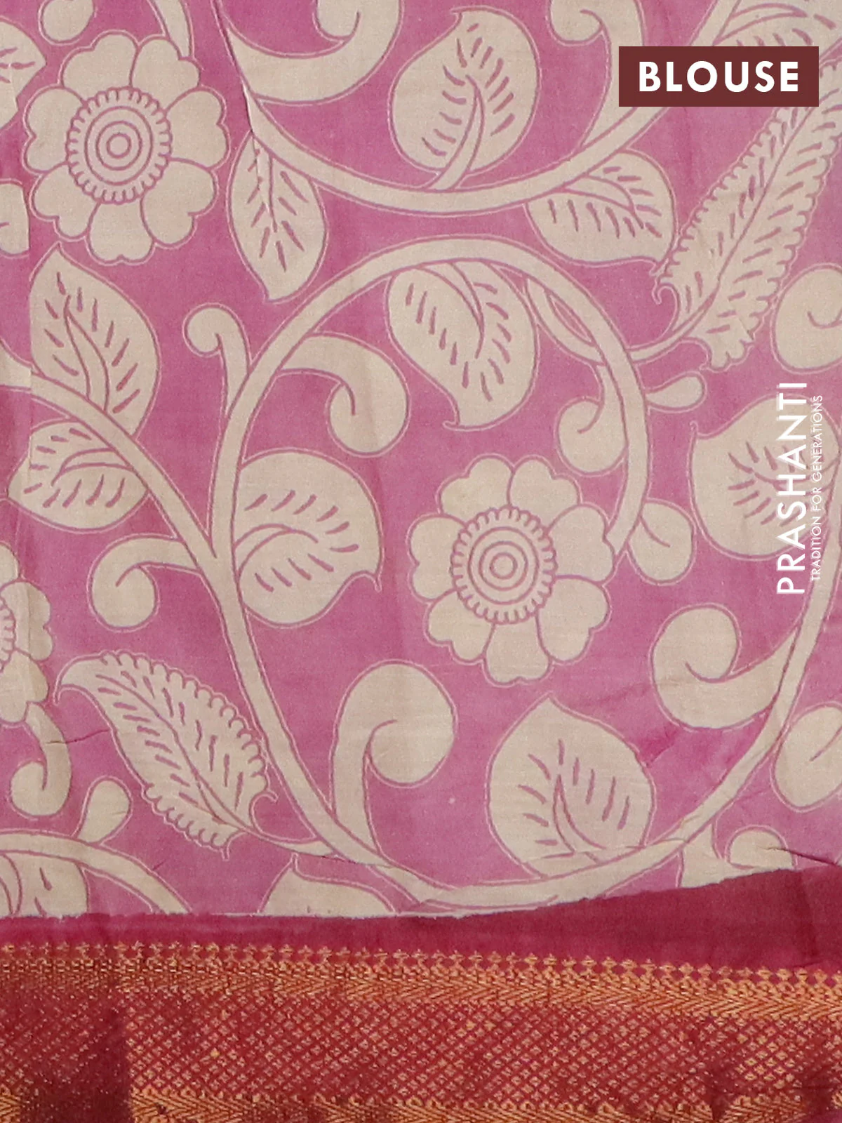 Kalamkari semi silk saree beige and maroon with allover prints and mangalgiri border - Image 4