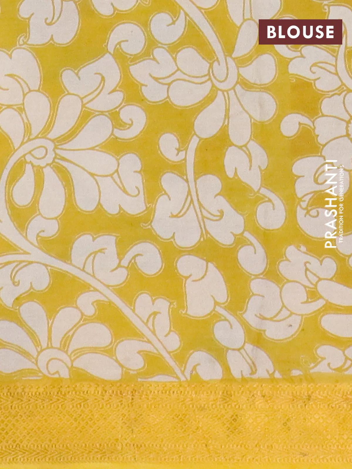 Kalamkari semi silk saree beige and yellow with allover prints and mangalgiri border - Image 4