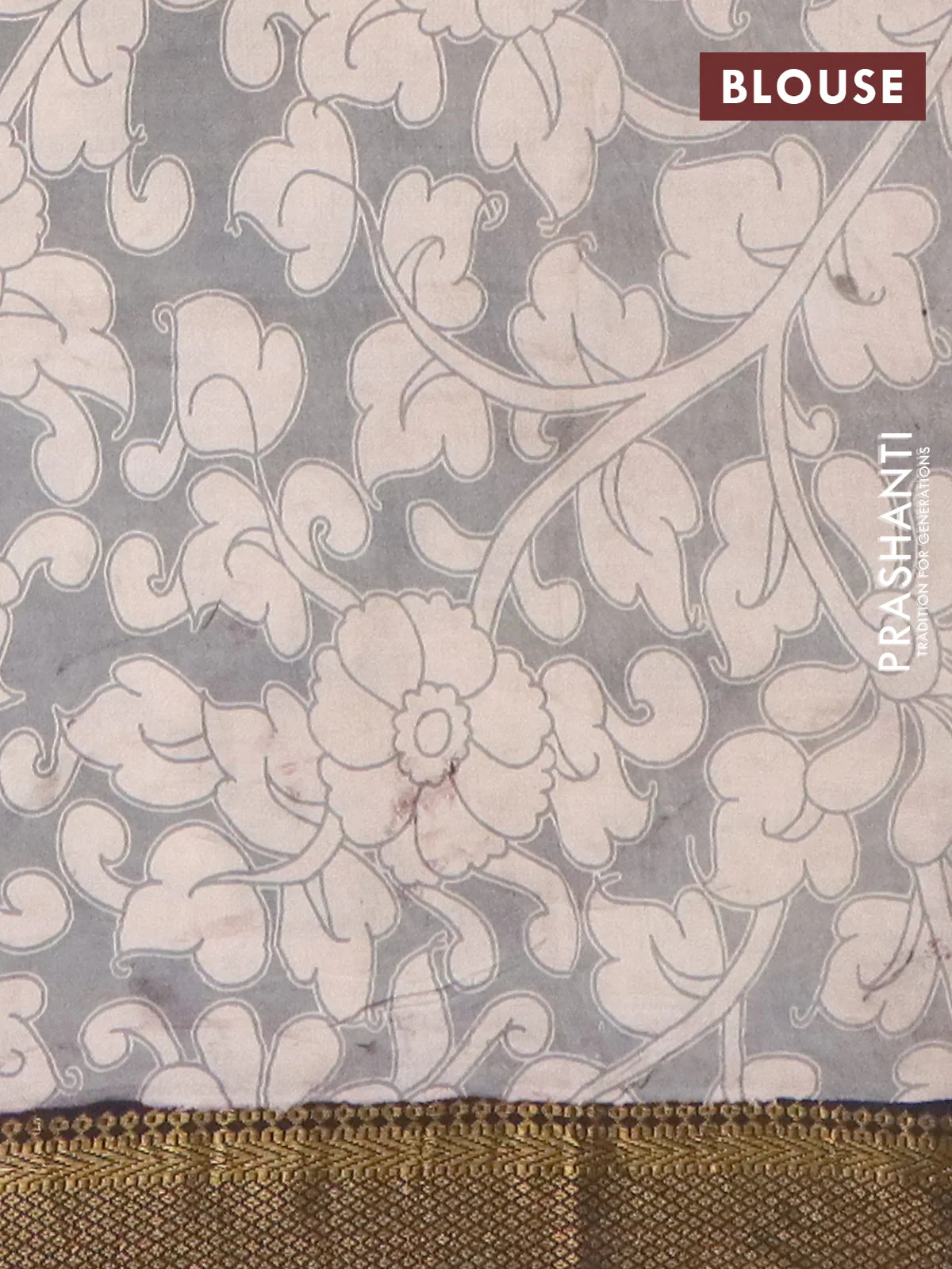 Kalamkari semi silk saree beige brown and black with allover prints and mangalgiri border - Image 4