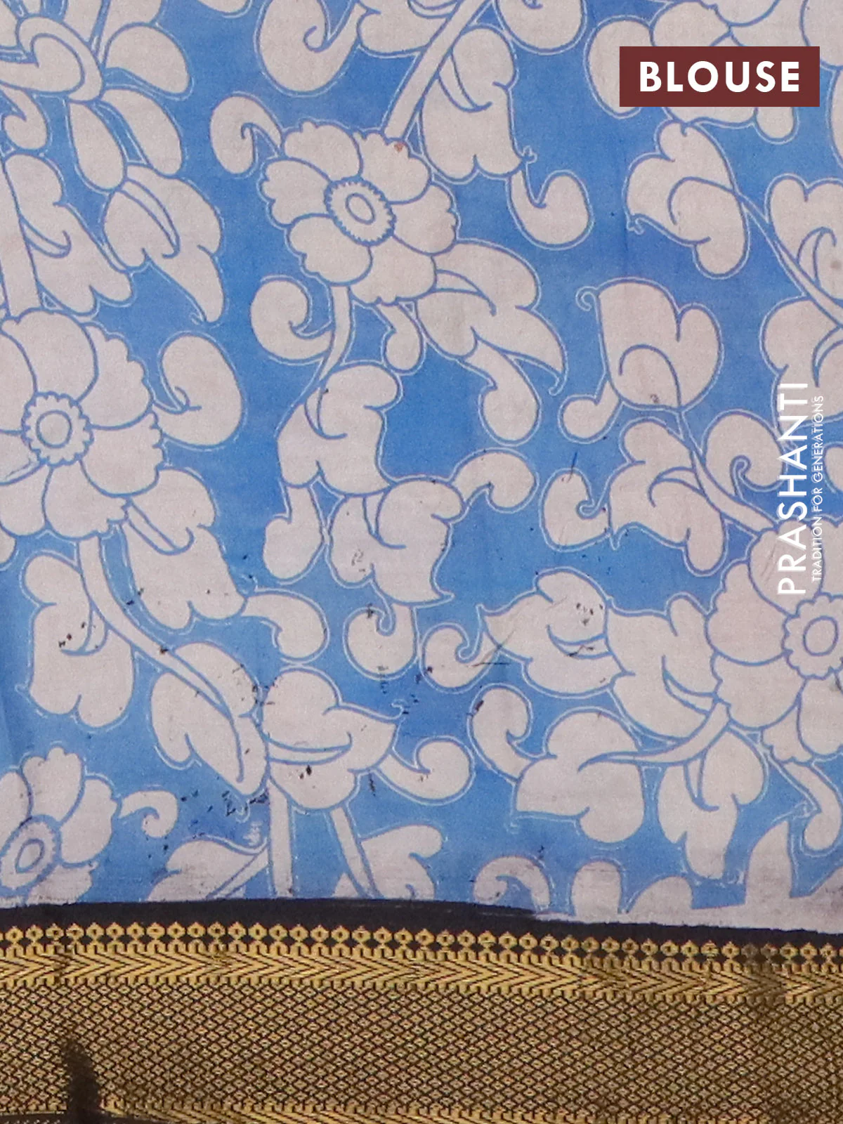 Kalamkari semi silk saree beige maroon and black with allover prints and mangalgiri border - Image 4