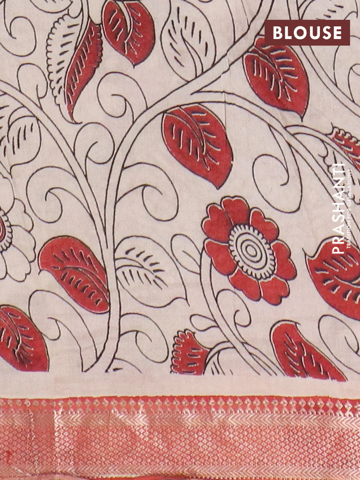 Kalamkari semi silk saree black and rust shade with allover prints and mangalgiri border - Image 4