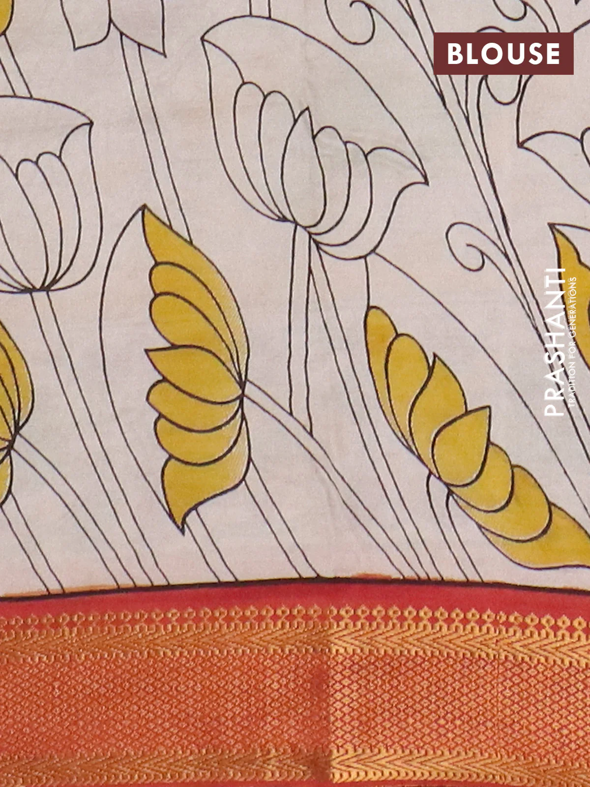 Kalamkari semi silk saree black and rust shade with allover prints and mangalgiri border - Image 4