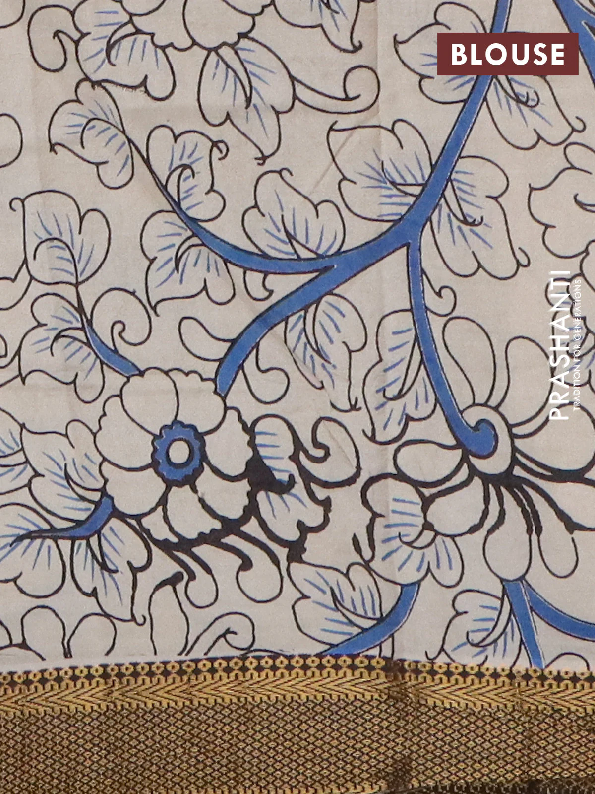 Kalamkari semi silk saree black with allover prints and mangalgiri border - Image 4