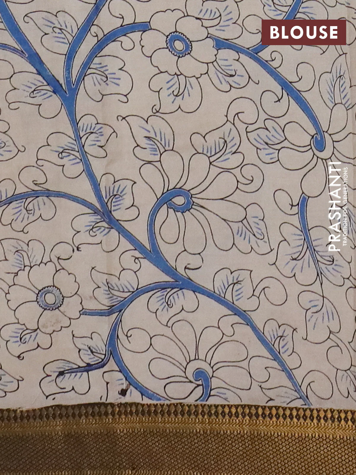 Kalamkari semi silk saree black with allover prints and mangalgiri border - Image 4