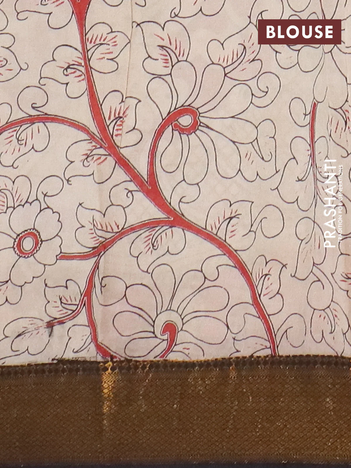 Kalamkari semi silk saree black with allover prints and mangalgiri border - Image 4