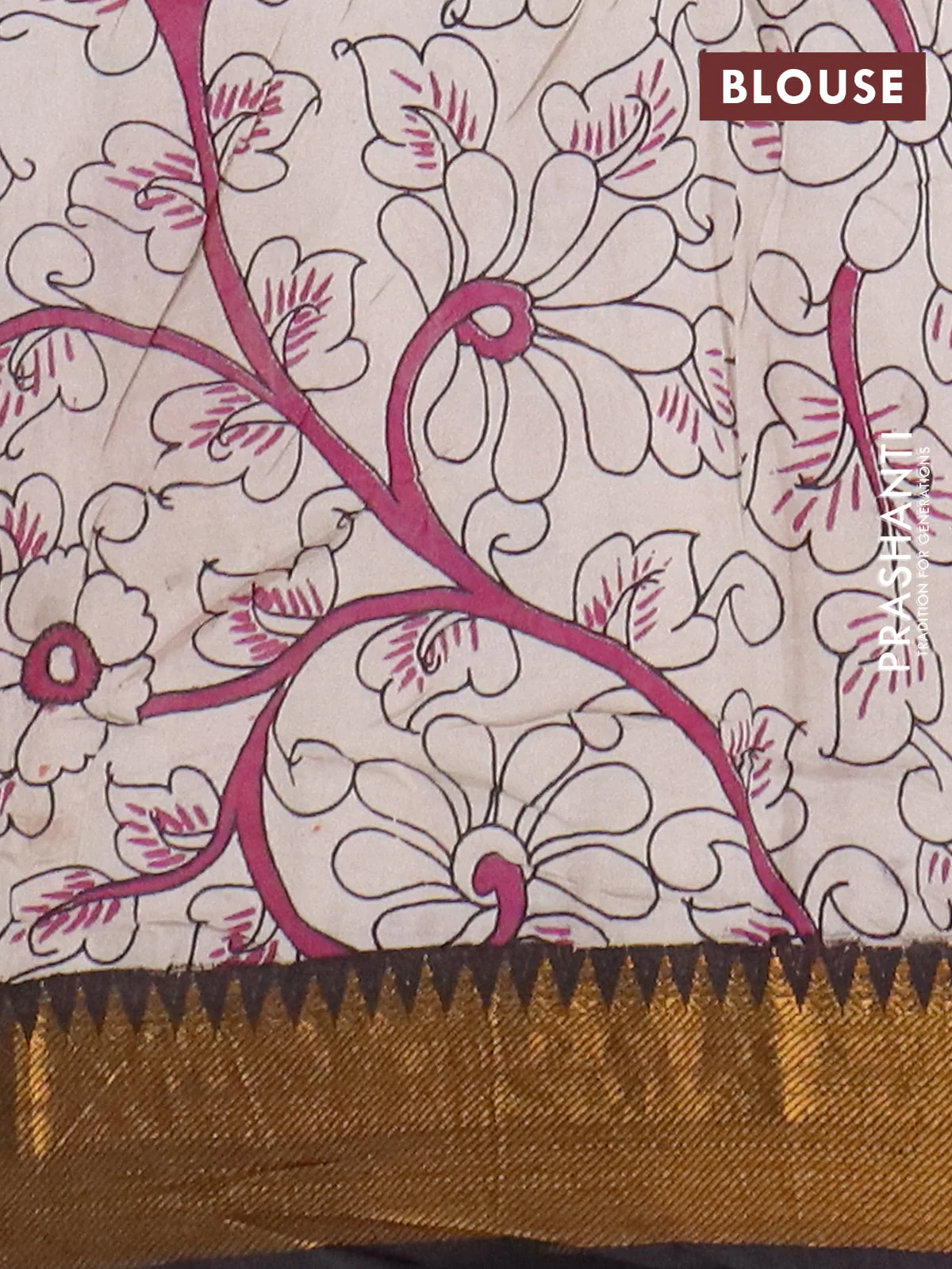 Kalamkari semi silk saree blue and black with allover prints and mangalgiri border - Image 4