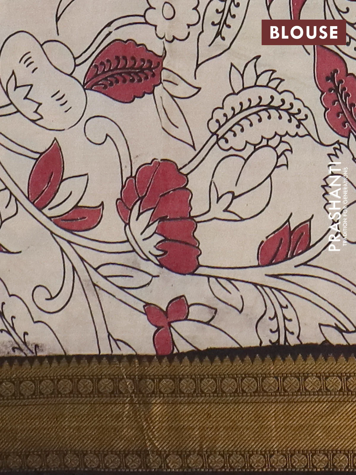 Kalamkari semi silk saree blue and black with allover prints and mangalgiri border - Image 4
