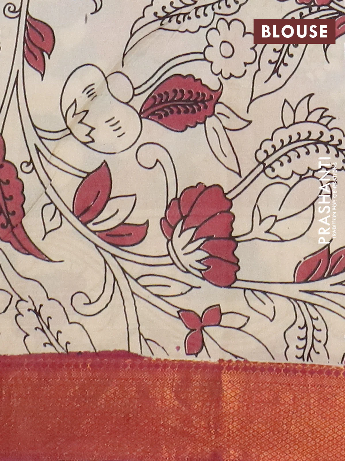Kalamkari semi silk saree blue and dark magenta with allover prints and mangalgiri border - Image 4