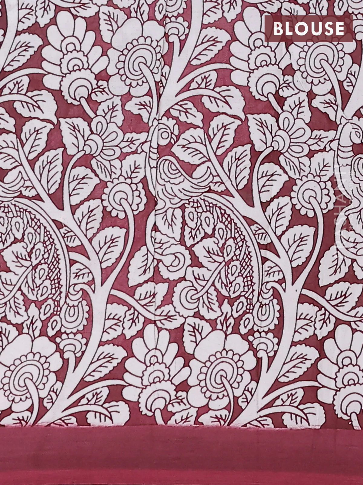 Kalamkari semi silk saree blue and maroon with allover prints and simple border - Image 4