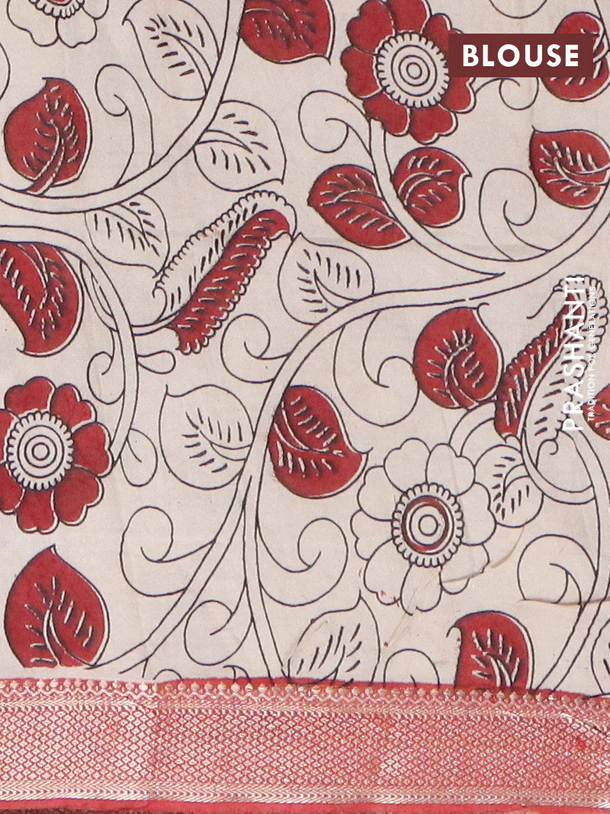 Kalamkari semi silk saree blue and rust shade with allover prints and mangalgiri border - Image 4