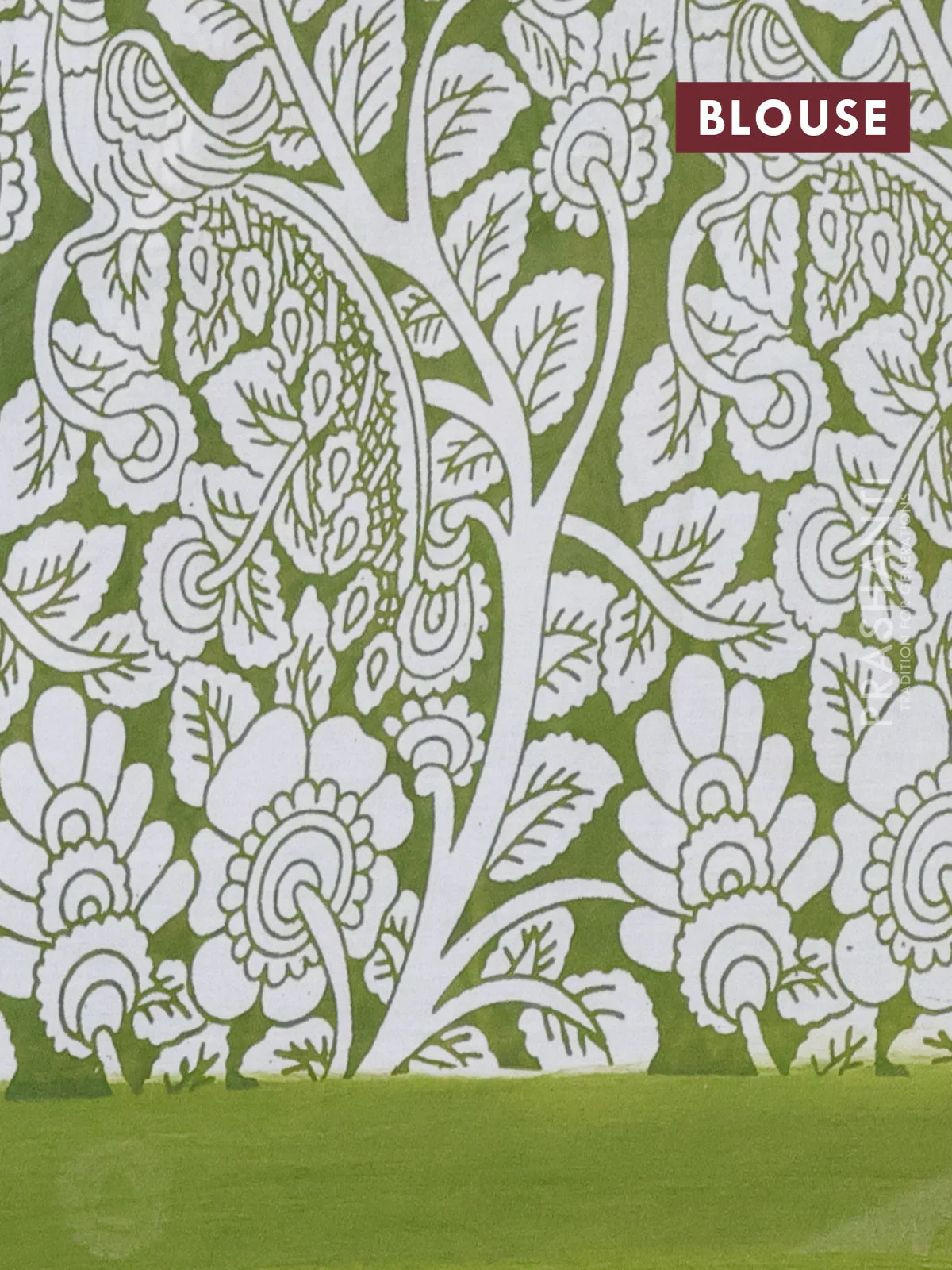 Kalamkari semi silk saree fluorescent green and green with allover prints and simple border - Image 4