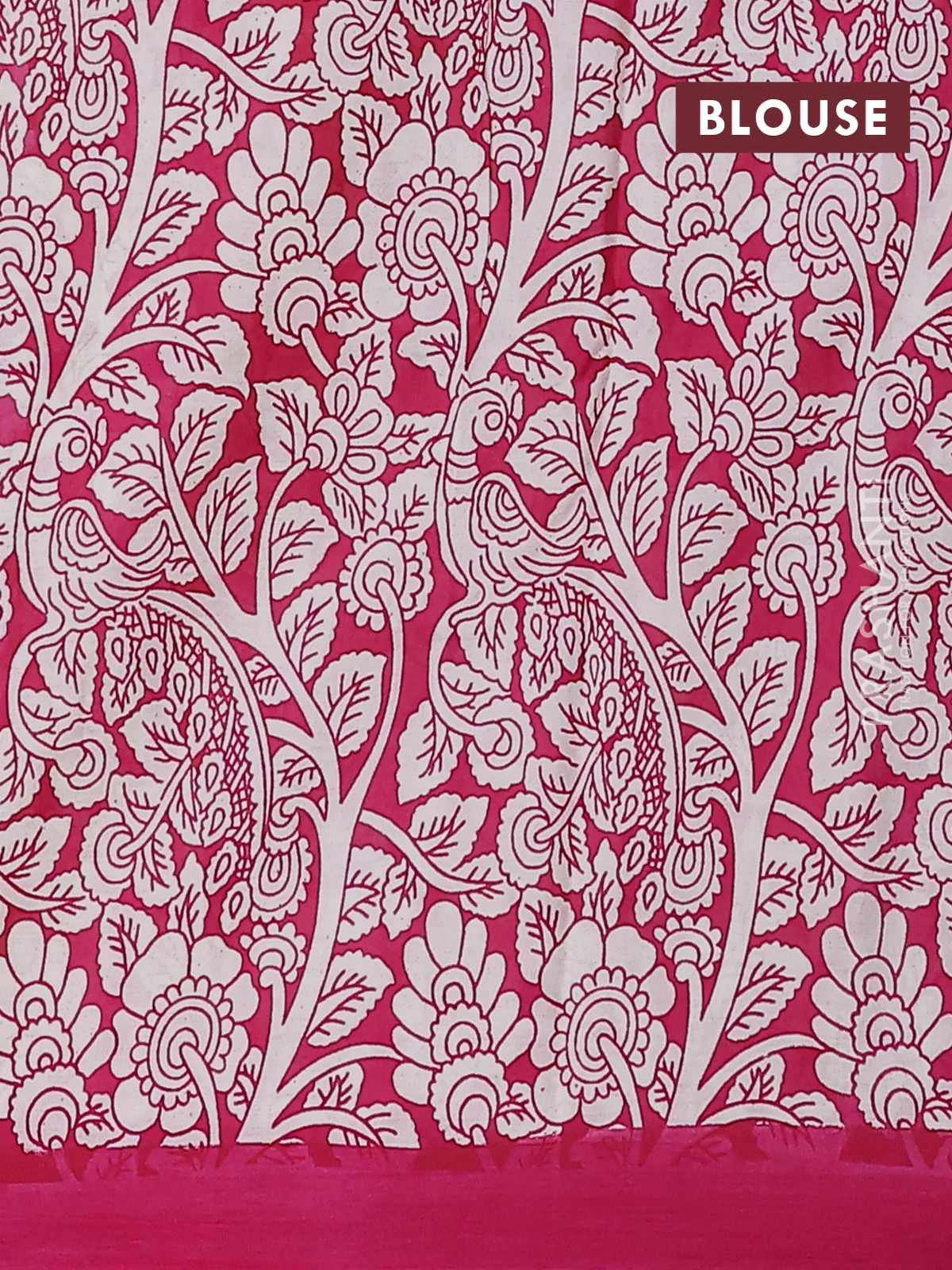 Kalamkari semi silk saree fluorescent green and pink with allover pichwai prints and simple border - Image 4