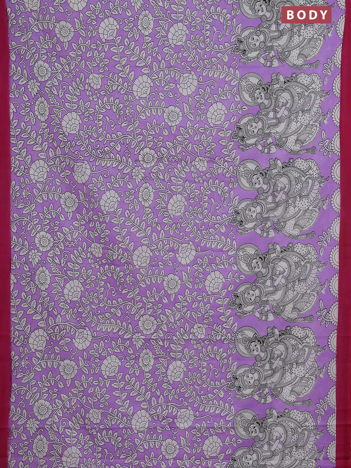 Kalamkari semi silk saree lavender and magenta pink with allover prints and simple border - Image 2