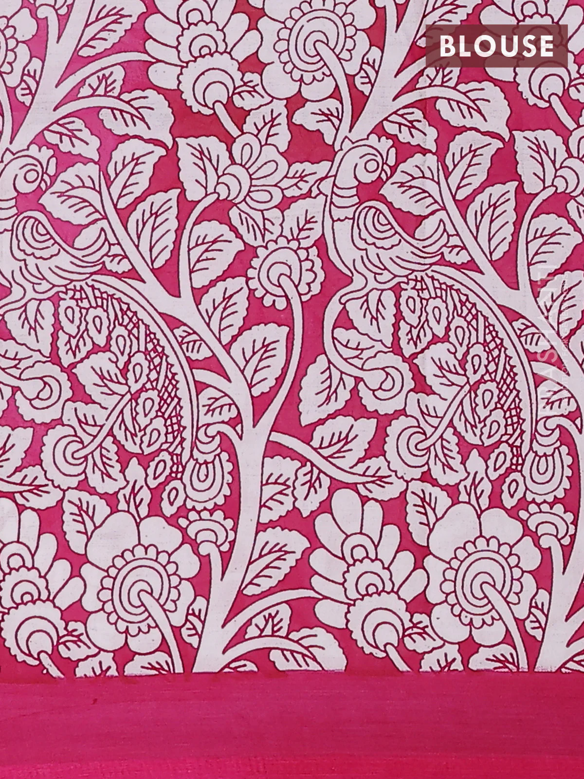 Kalamkari semi silk saree lavender and magenta pink with allover prints and simple border - Image 4