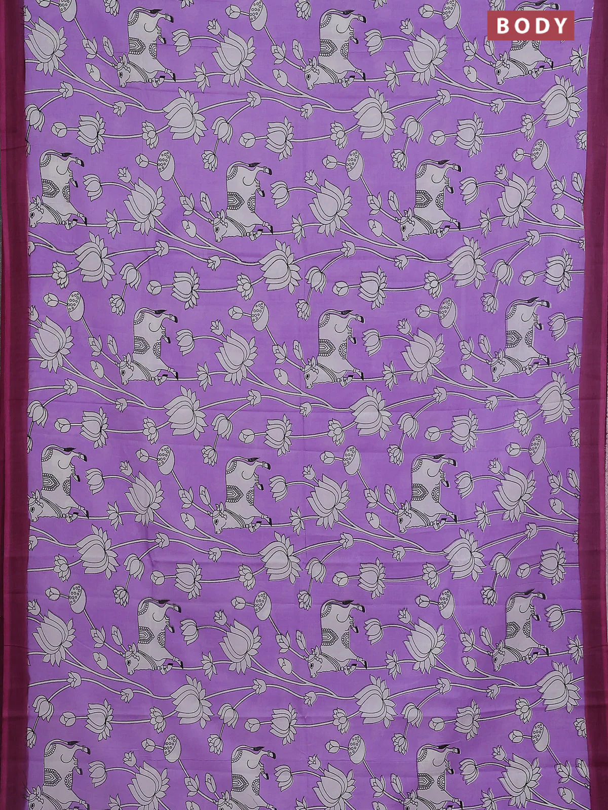 Kalamkari semi silk saree lavender and mauve pink with allover pichwai prints and simple border - Image 2
