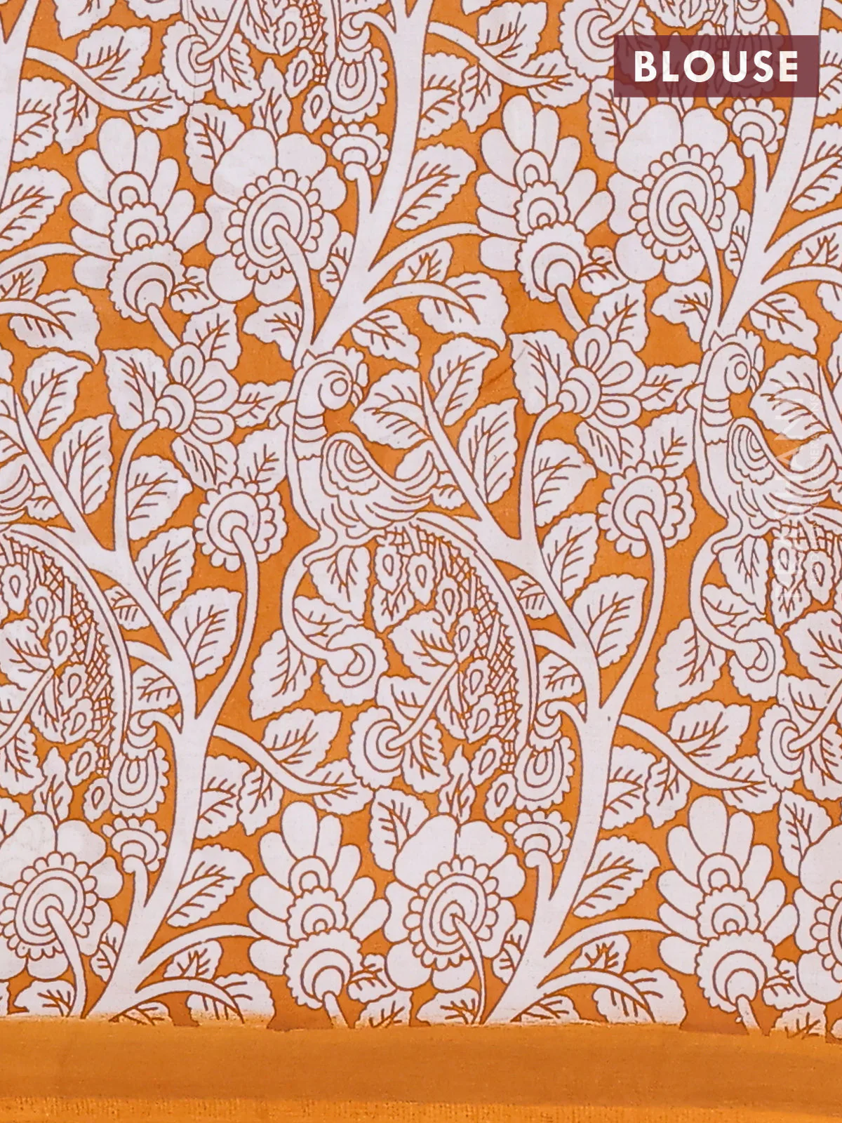 Kalamkari semi silk saree lavender and orange with allover prints and simple border - Image 4