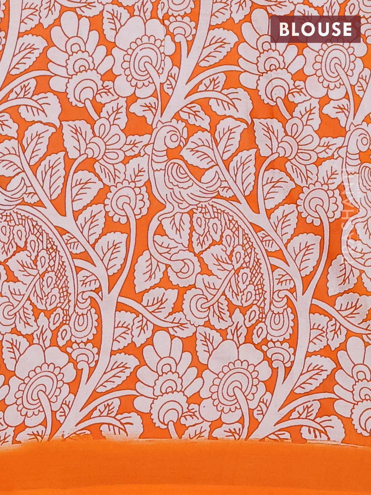 Kalamkari semi silk saree lavender and orange with allover prints and simple border - Image 4