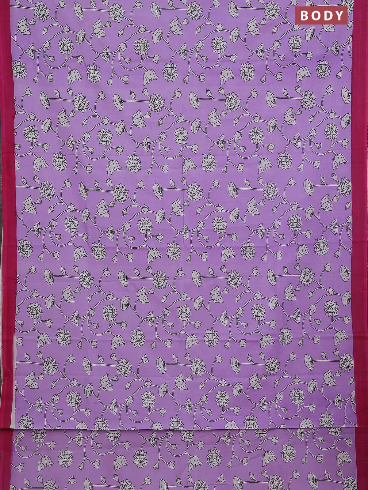 Kalamkari semi silk saree lavender and pink with allover prints and simple border - Image 2