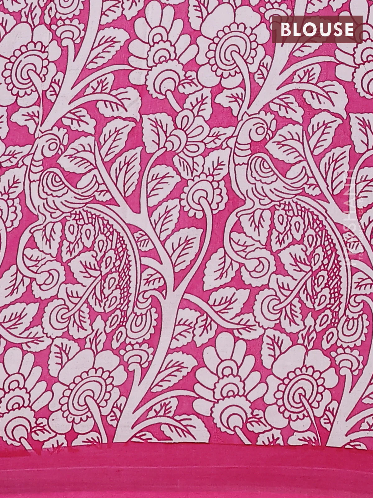 Kalamkari semi silk saree lavender and pink with allover prints and simple border - Image 4