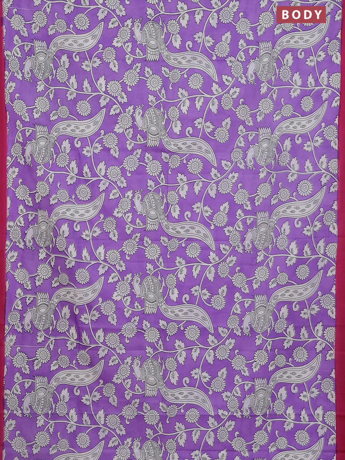 Kalamkari semi silk saree lavender and pink with allover prints and simple border - Image 2