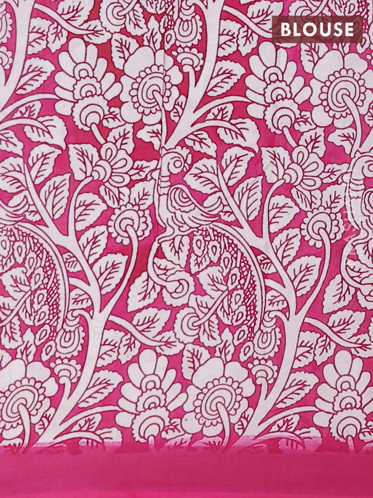Kalamkari semi silk saree lavender and pink with allover prints and simple border - Image 4