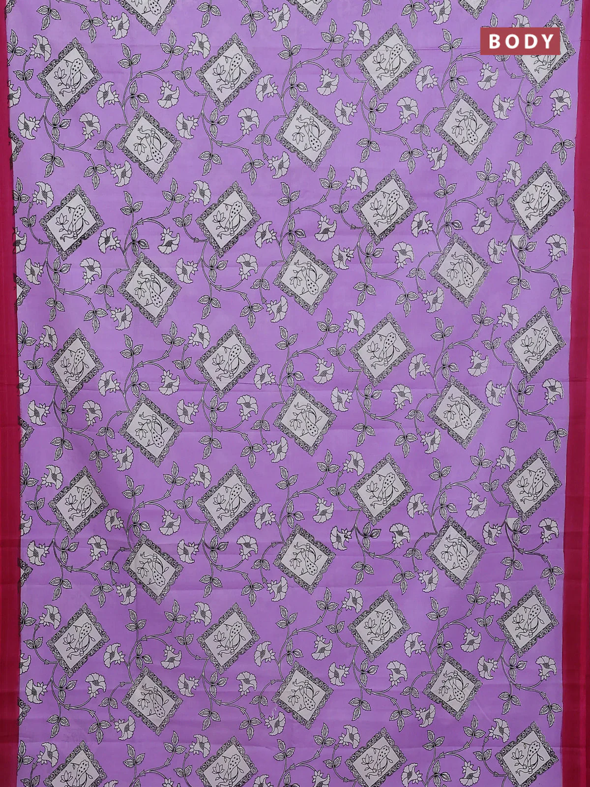 Kalamkari semi silk saree lavender and pink with allover prints and simple border - Image 2