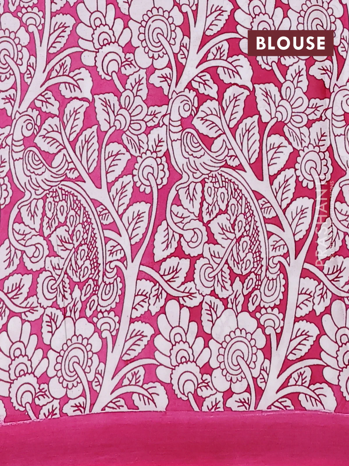 Kalamkari semi silk saree lavender and pink with allover prints and simple border - Image 4