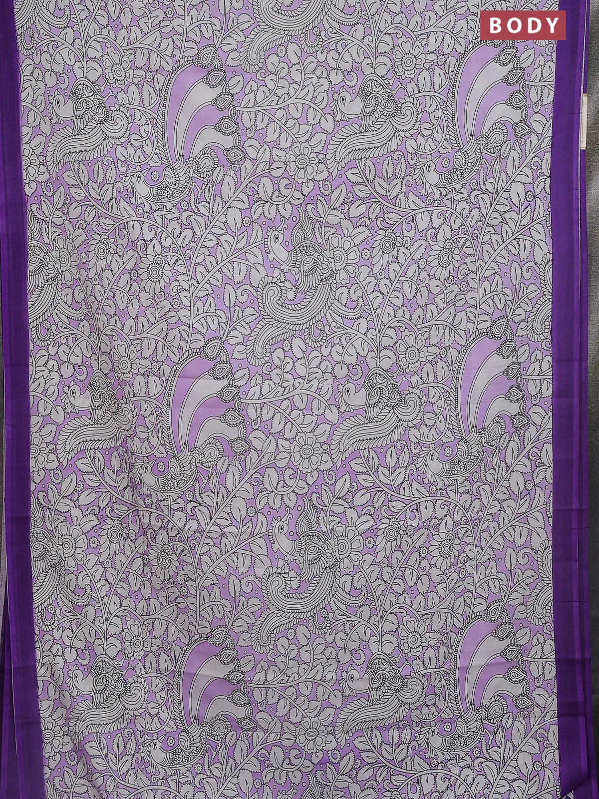 Kalamkari semi silk saree lavender and violet with allover prints and simple border - Image 2