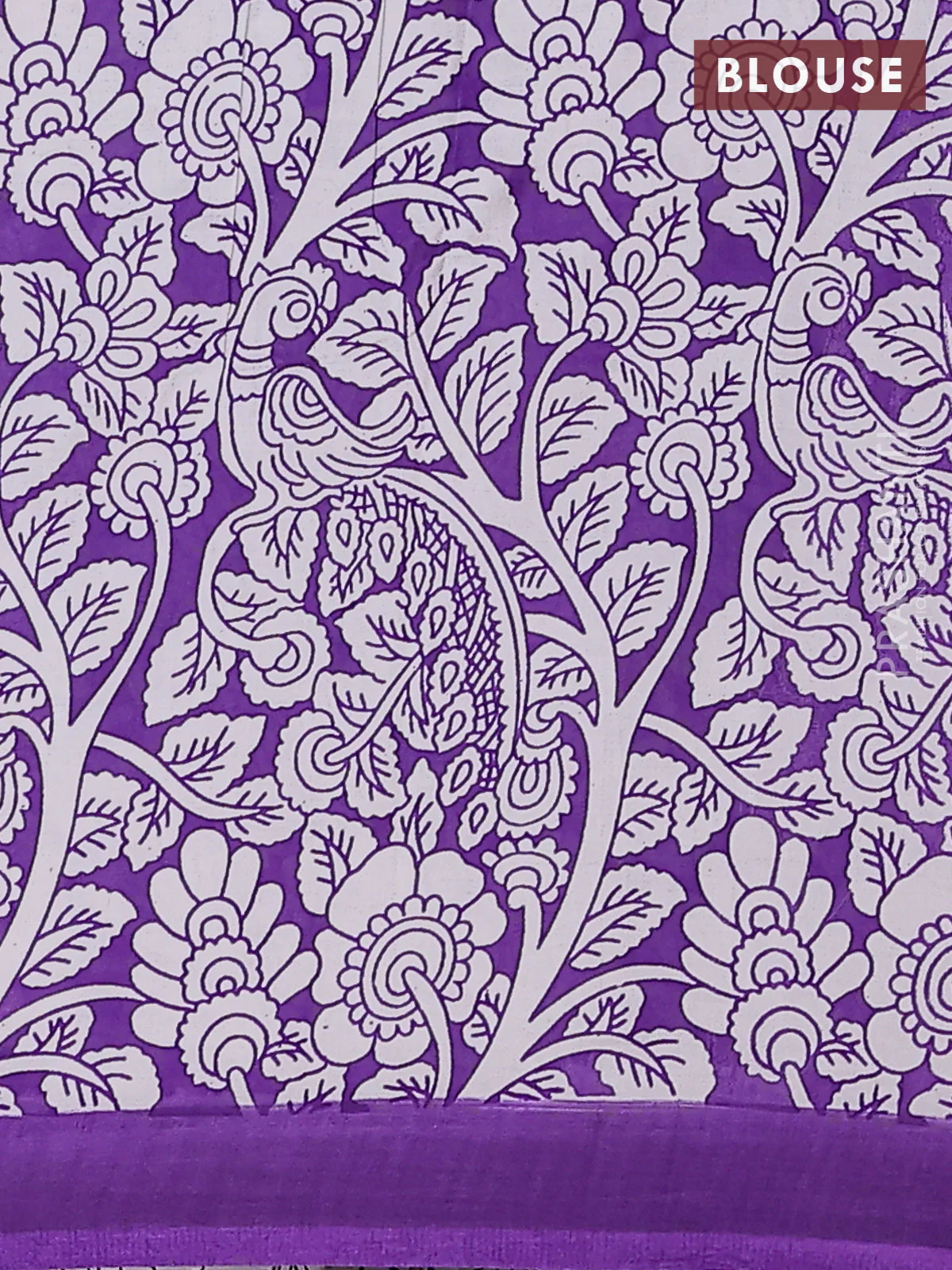 Kalamkari semi silk saree lavender and violet with allover prints and simple border - Image 4