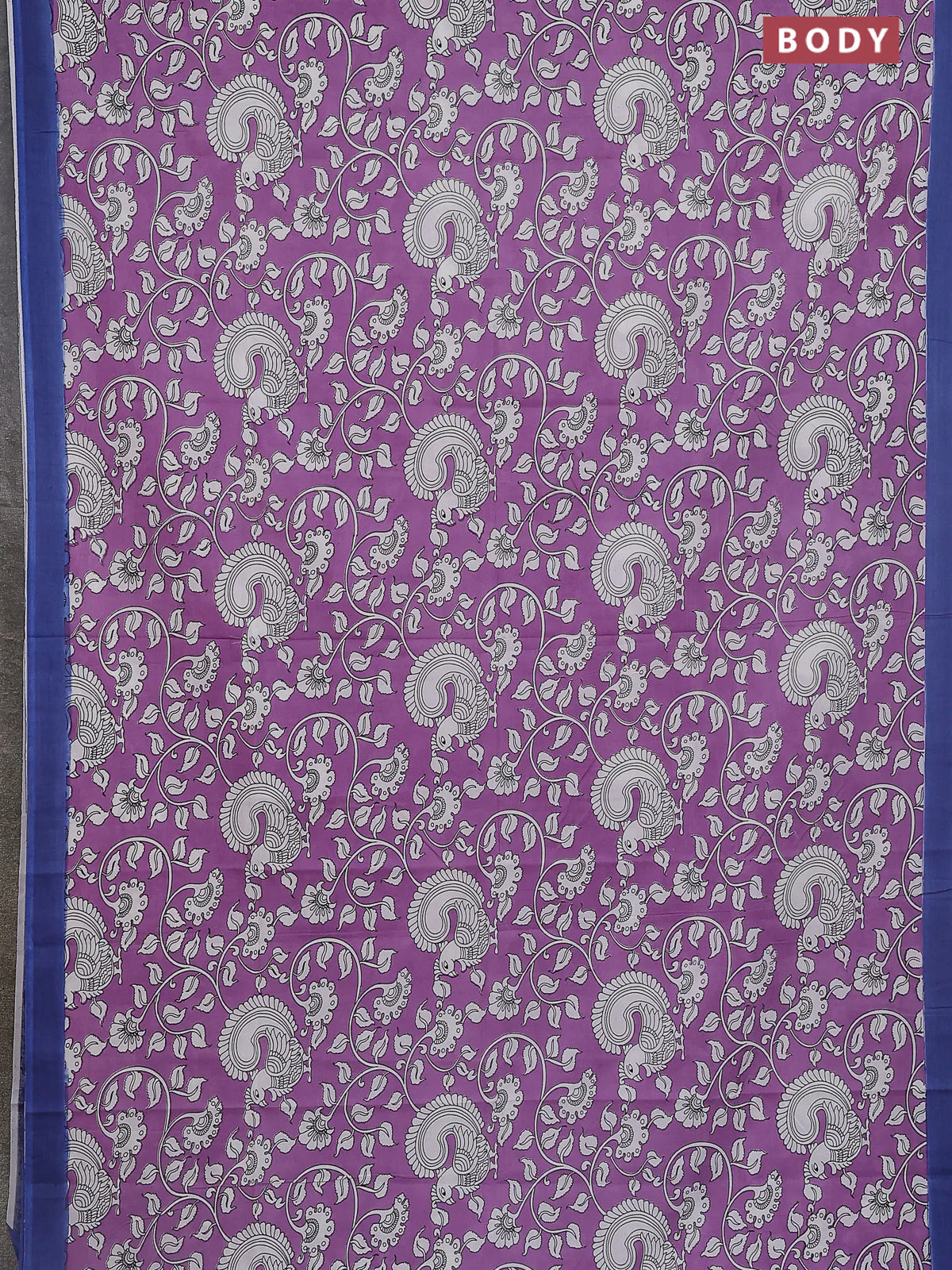 Kalamkari semi silk saree lavender shade and blue with allover prints and simple border - Image 2