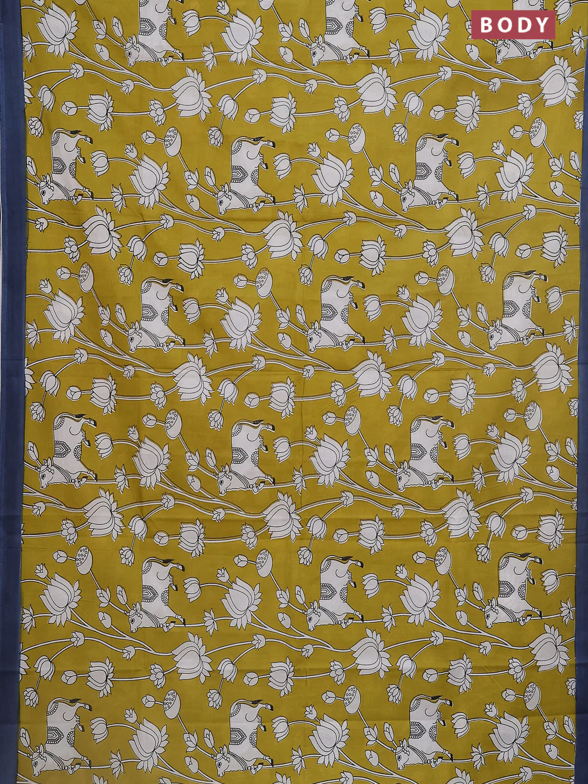 Kalamkari semi silk saree light green and grey with allover pichwai prints and simple border - Image 2