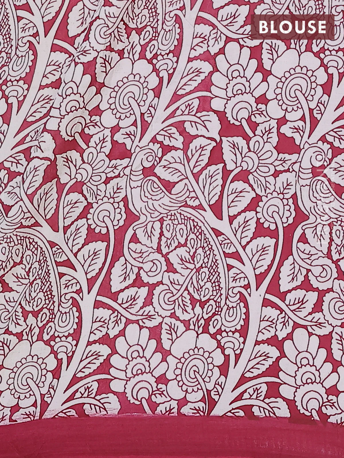 Kalamkari semi silk saree lime yellow and mauve pink with allover prints and simple border - Image 4