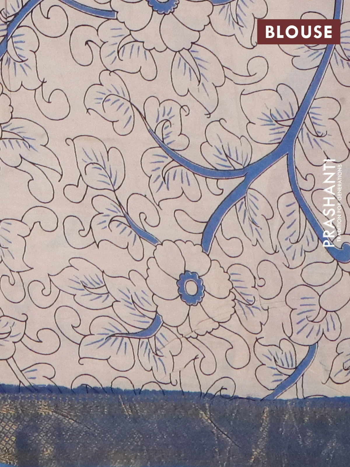 Kalamkari semi silk saree maroon and blue with allover prints and mangalgiri border - Image 4