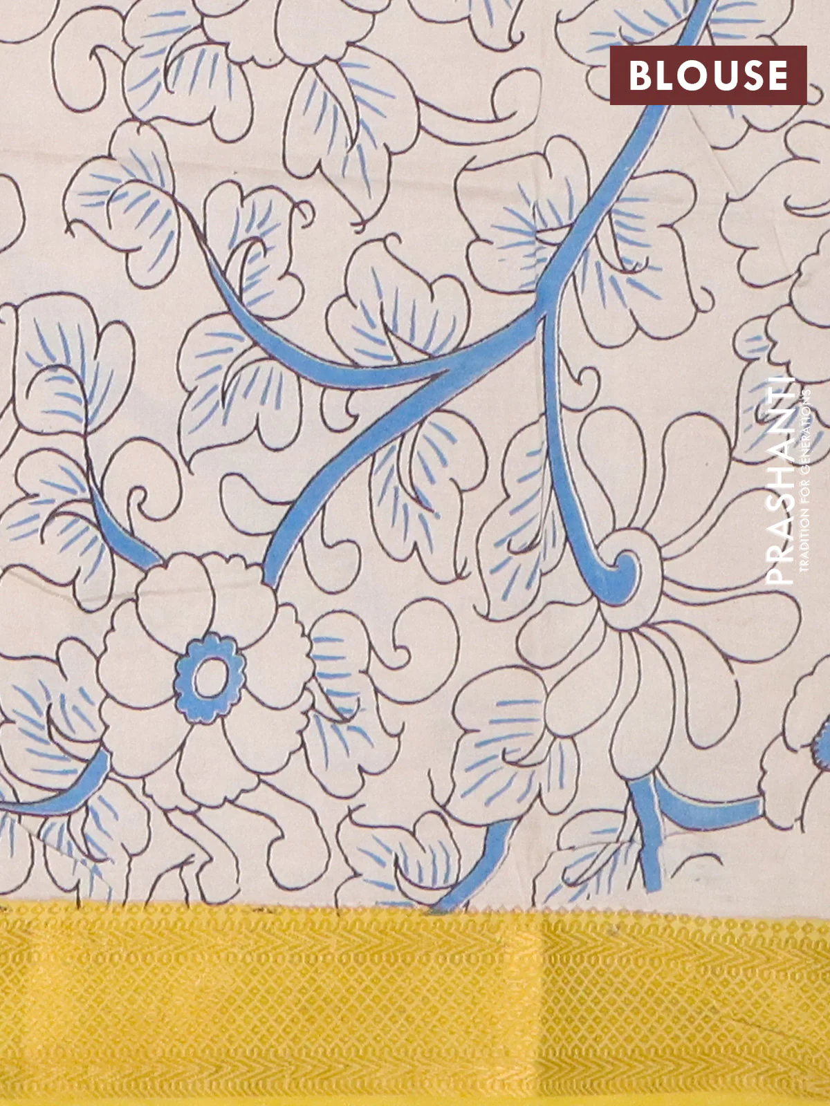 Kalamkari semi silk saree maroon and lime yellow with allover prints and mangalgiri border - Image 4
