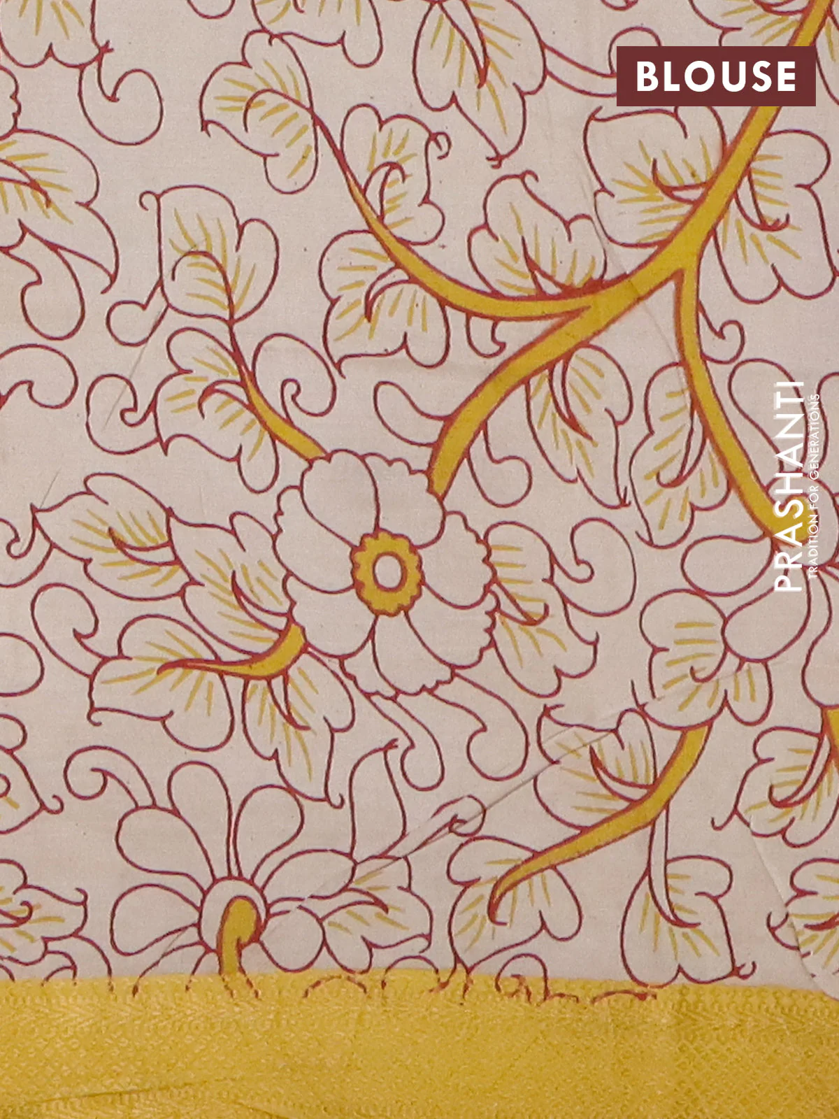 Kalamkari semi silk saree maroon and lime yellow with allover prints and mangalgiri border - Image 4