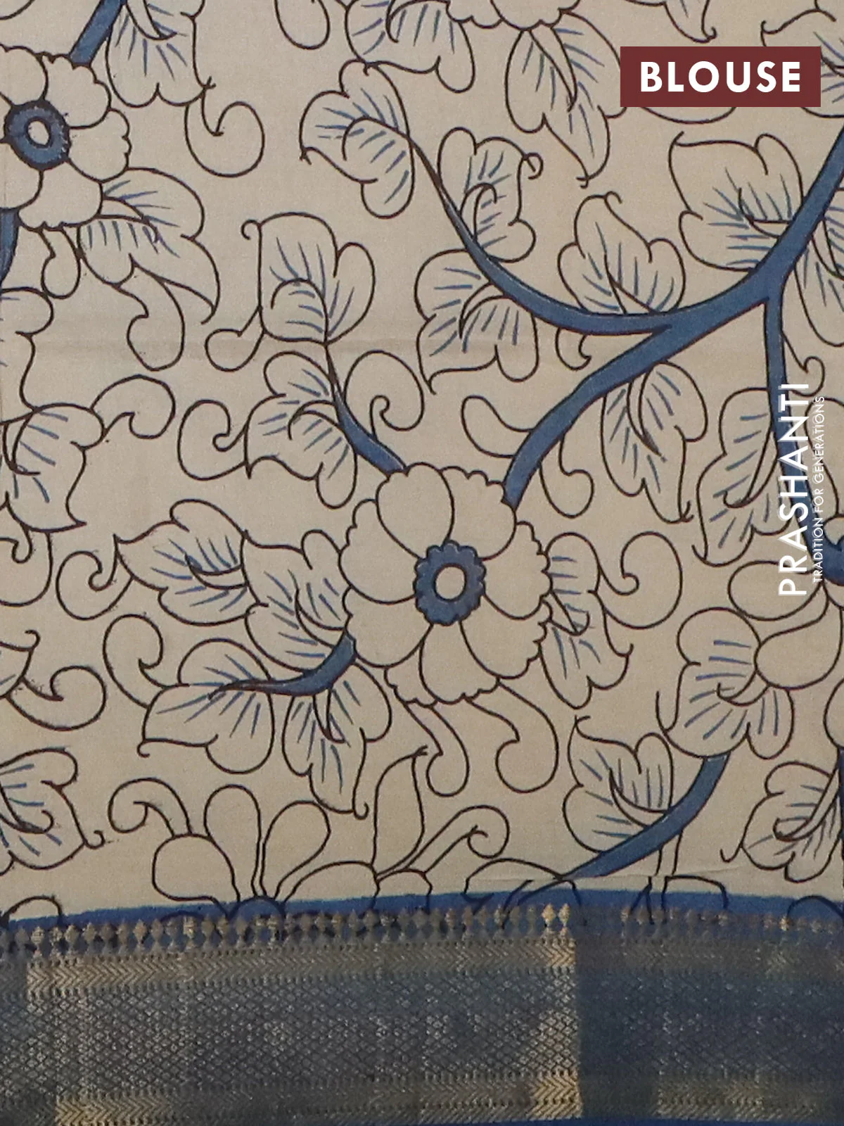 Kalamkari semi silk saree mauve pink and peacock blue with allover prints and mangalgiri border - Image 4