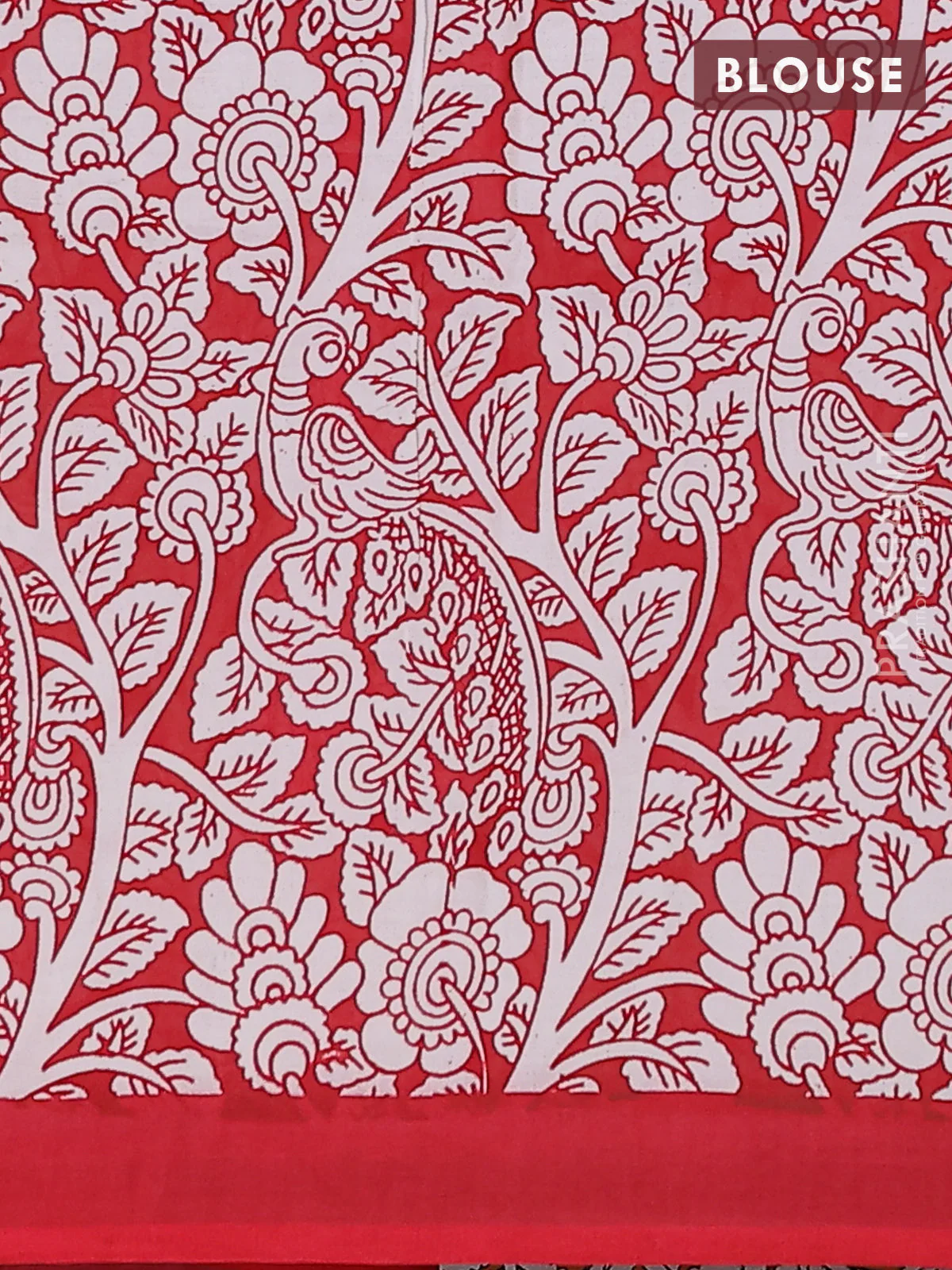 Kalamkari semi silk saree orange and red with allover prints and simple border - Image 4