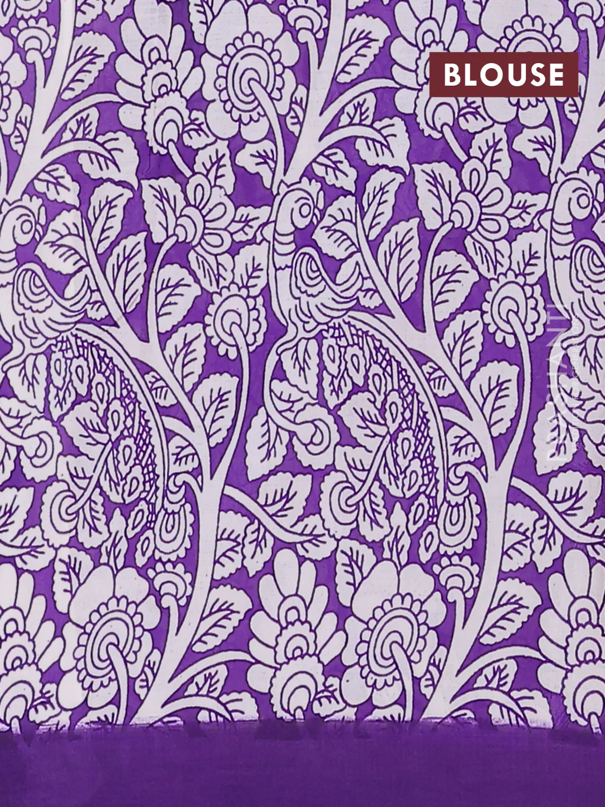 Kalamkari semi silk saree orange and violet with allover prints and simple border - Image 4