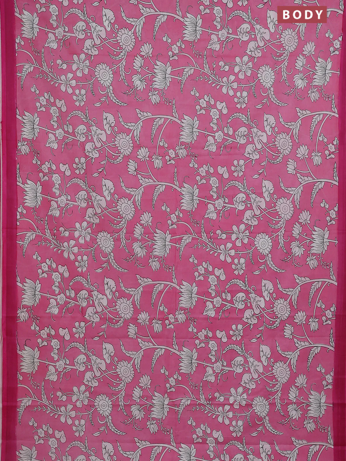 Kalamkari semi silk saree peach pink and pink with allover prints and simple border - Image 2