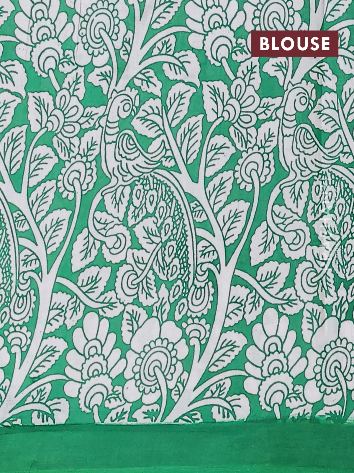 Kalamkari semi silk saree pink and green with allover prints and simple border - Image 4